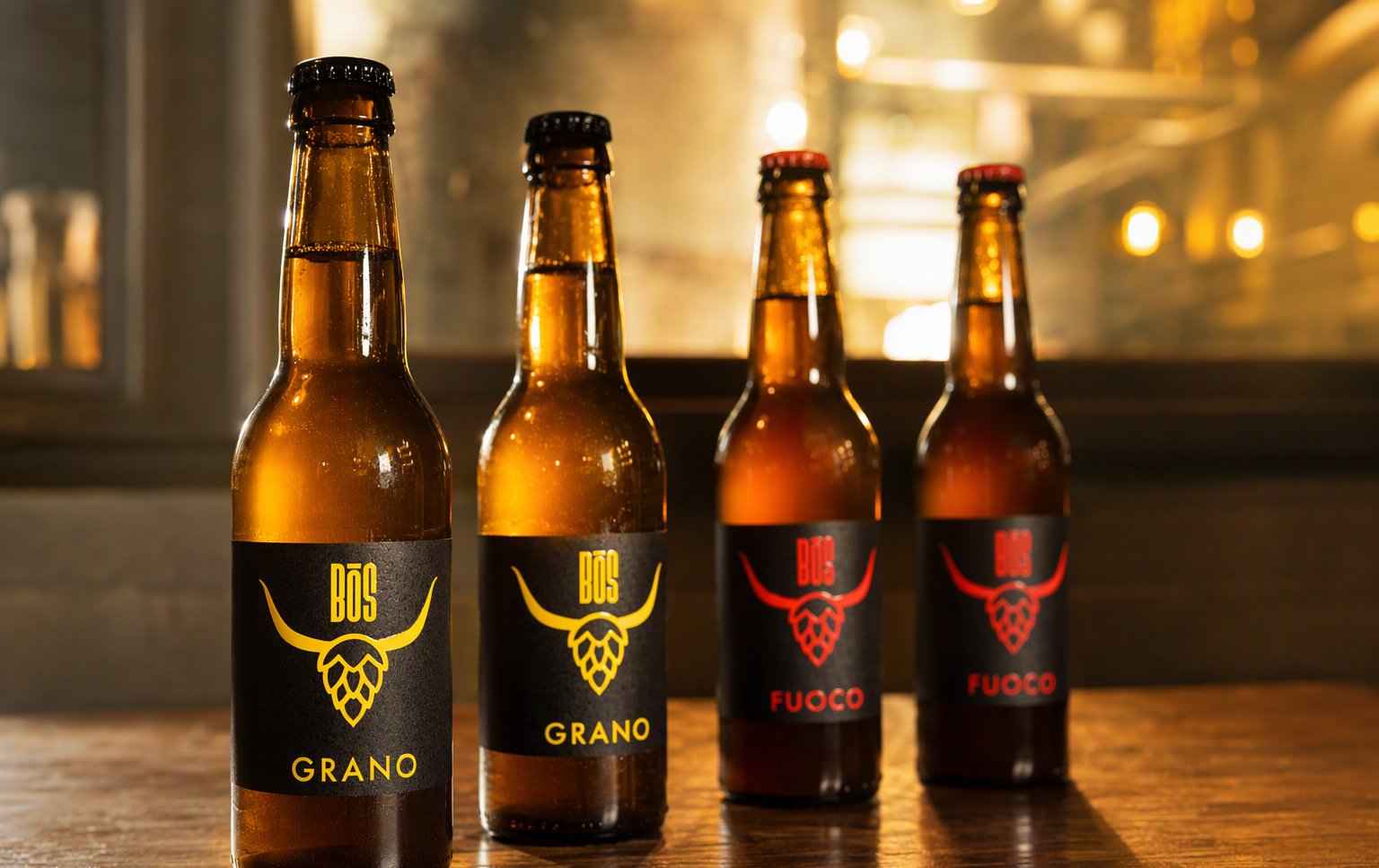 Le bottiglie della birra artigianale BOS GRANO
